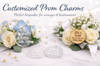 Personalized Floral Charm for Prom & Weddings | Custom Engraved Acrylic Bouquet Tag | Bridal Party Keepsake | Boutonniere & Corsage Accessory