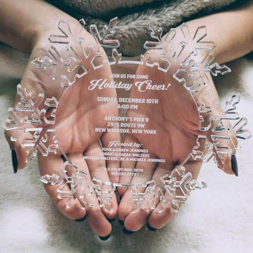 Clear Acrylic Snowflake Wedding Invitation: Laser Engraved Lucite, Winter Invite, Frozen Invitation, Engraved Invitations Christmas, Wedding
