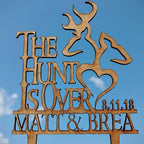 Personalized "The Hunt is Over" Wedding Cake Topper: Rustic Deer Cake Decoration