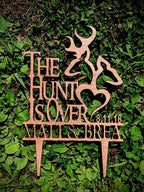 Personalized "The Hunt is Over" Wedding Cake Topper: Rustic Deer Cake Decoration