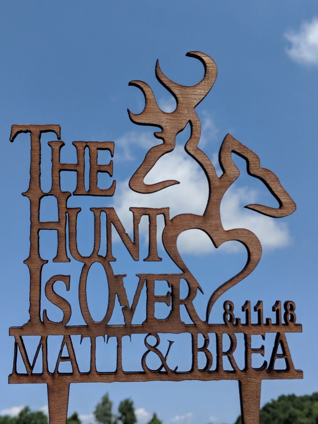Personalized "The Hunt is Over" Wedding Cake Topper: Rustic Deer Cake Decoration