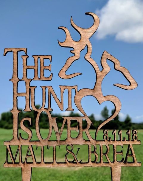 Personalized "The Hunt is Over" Wedding Cake Topper: Rustic Deer Cake Decoration