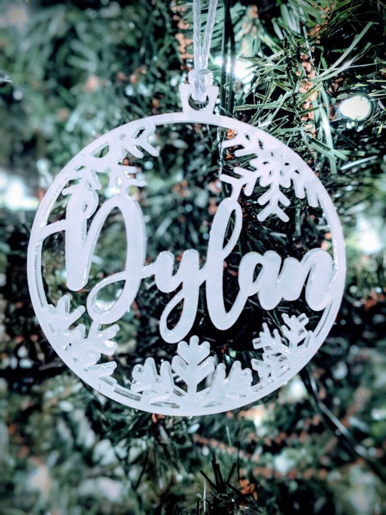 Christmas Wood or Acrylic Tree Ornament, Gift Present tags, Snowflake, Place Cards Stocking Name, Rustic, Laser Cut, Personalized Custom DIY