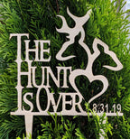 Personalized "The Hunt is Over" Wedding Cake Topper: Rustic Deer Cake Decoration