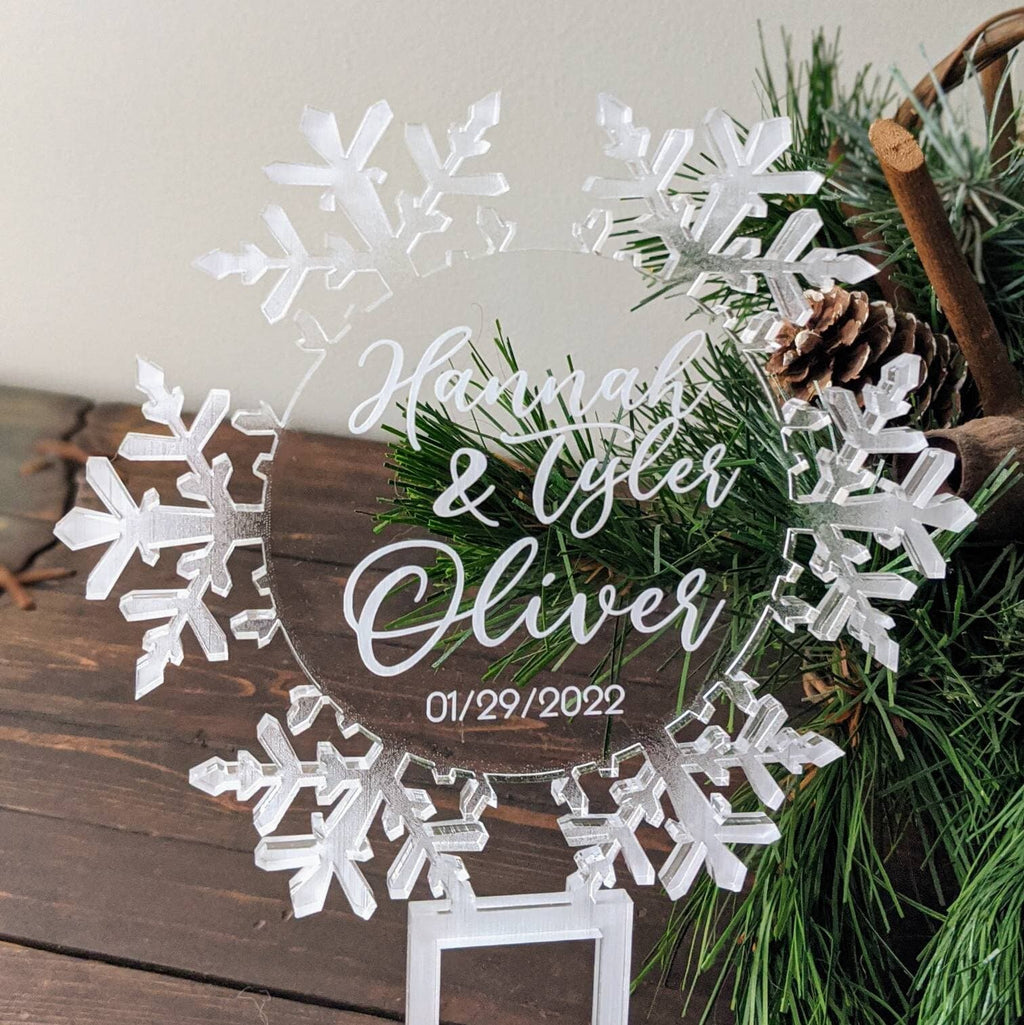 Engraved Acrylic Snowflake Cake Topper: Frosted Winter Wedding Decor, Frozen Cupcake Toppers, Winter Wedding, Elegant Birthday, quinceañera
