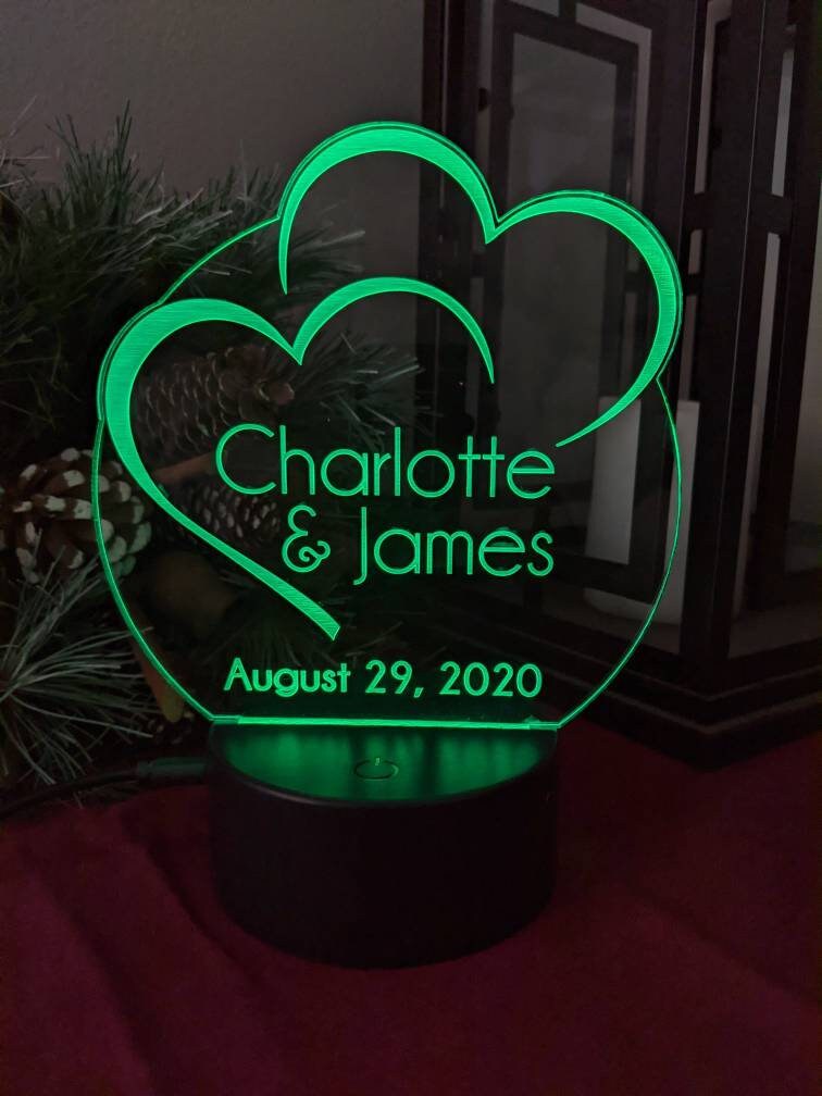 Custom LED Acrylic Cake Topper, Engraved Wedding Keepsake