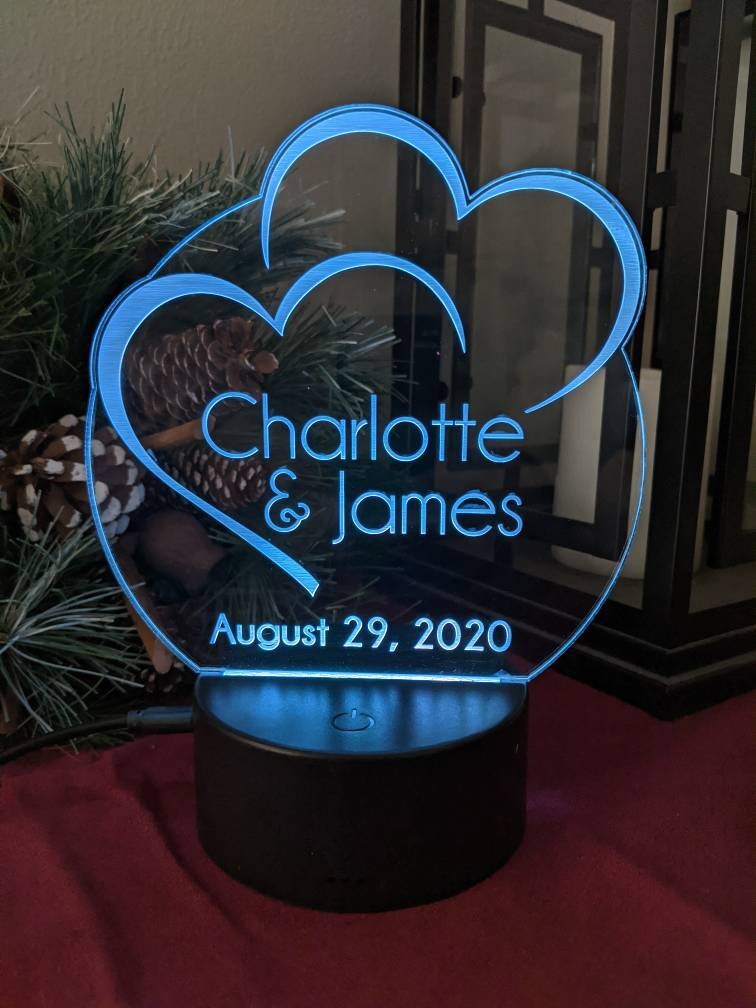 Custom LED Acrylic Cake Topper, Engraved Wedding Keepsake