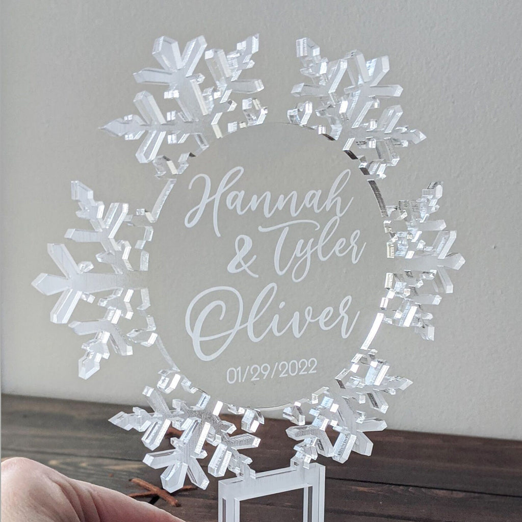 Engraved Acrylic Snowflake Cake Topper: Frosted Winter Wedding Decor, Frozen Cupcake Toppers, Winter Wedding, Elegant Birthday, quinceañera
