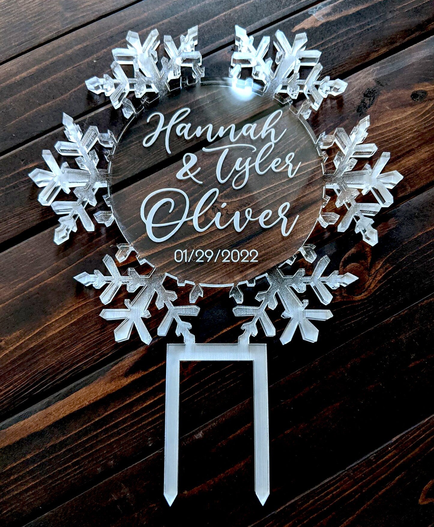 Engraved Acrylic Snowflake Cake Topper: Frosted Winter Wedding Decor, Frozen Cupcake Toppers, Winter Wedding, Elegant Birthday, quinceañera