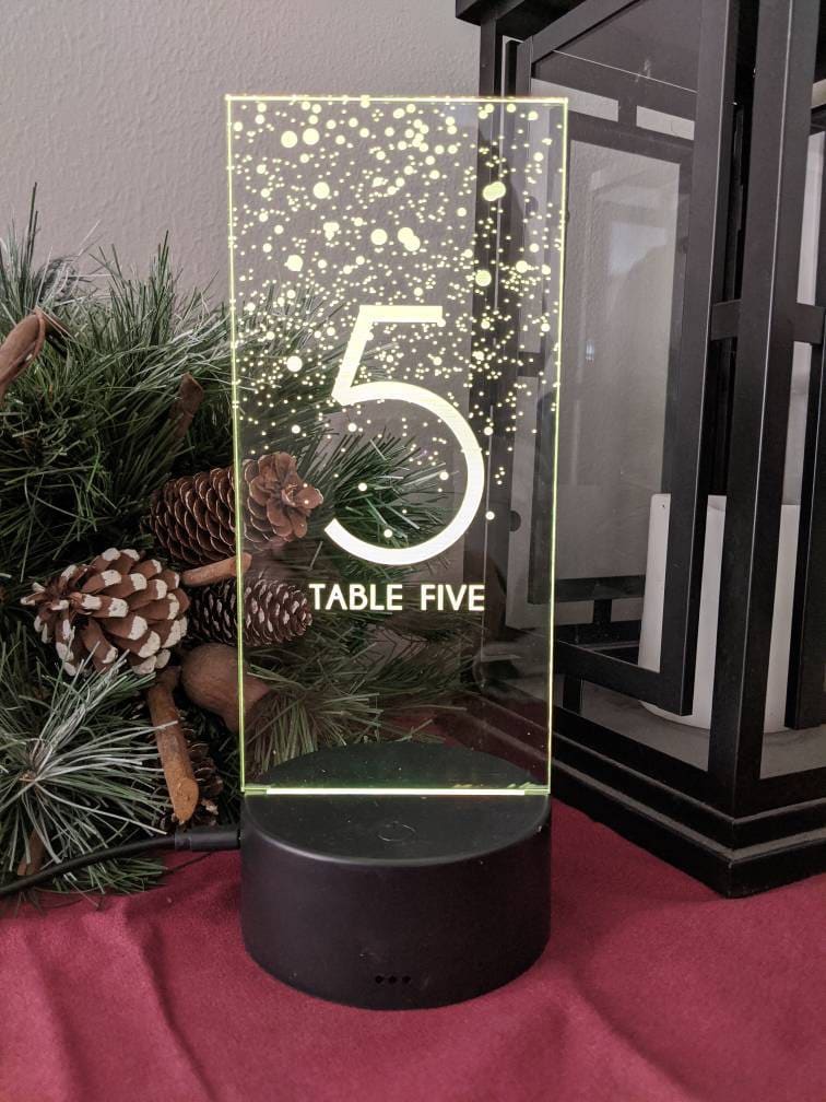Engraved Acrylic LED Table Numbers: Custom Wedding Reception Decor