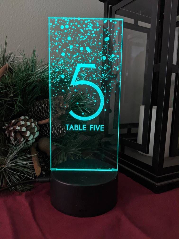 Engraved Acrylic LED Table Numbers: Custom Wedding Reception Decor