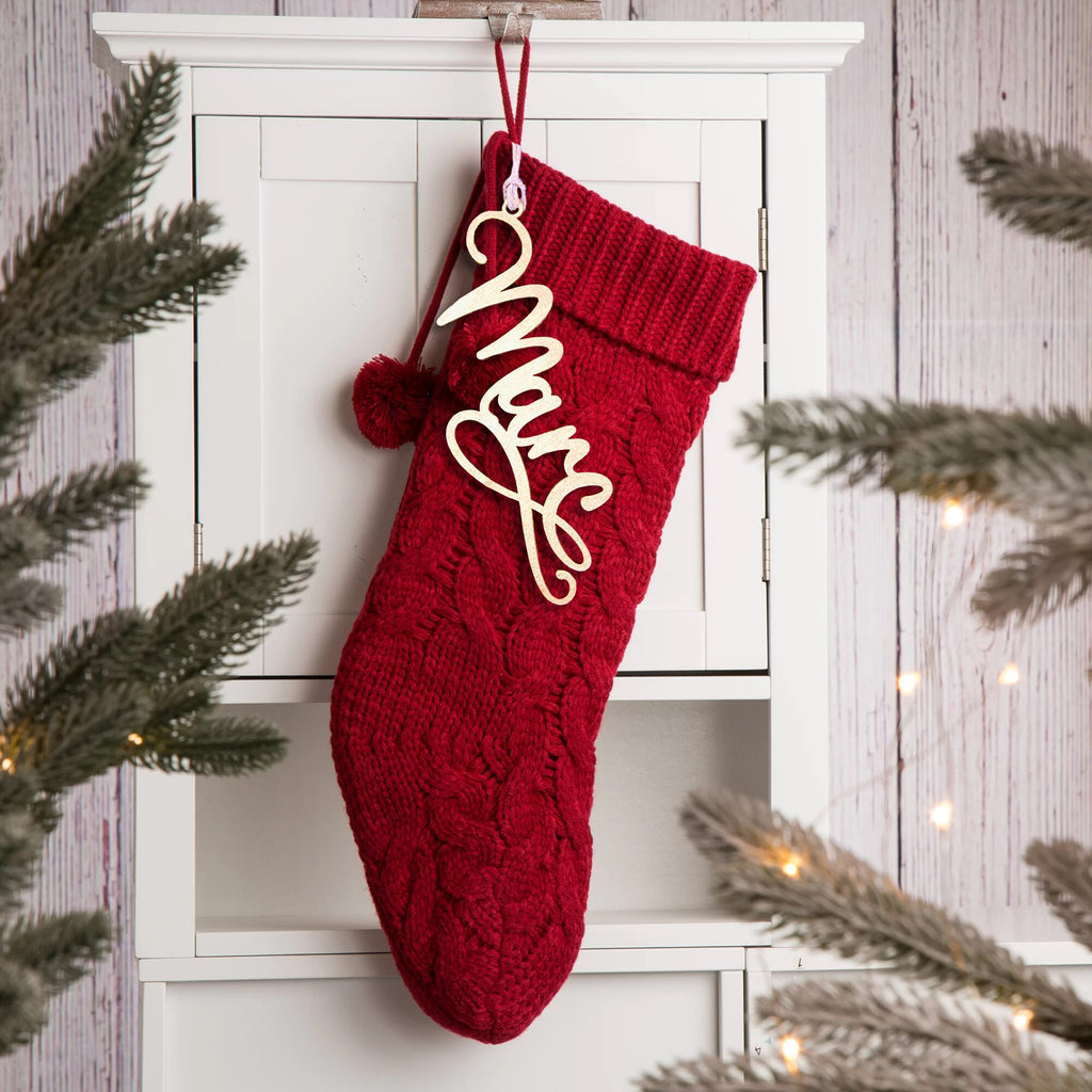 Personalized Wood or Acrylic Christmas Stocking Name, Xmas Gift Tag, Custom Holiday Decor, Tree Ornament, Natural or Color options