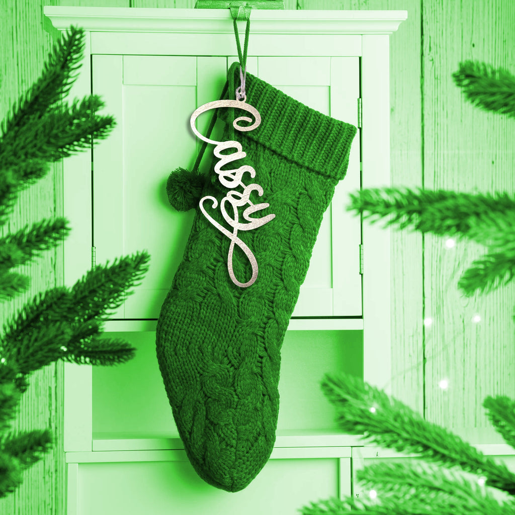 Personalized Wood or Acrylic Christmas Stocking Name, Xmas Gift Tag, Custom Holiday Decor, Tree Ornament, Natural or Color options