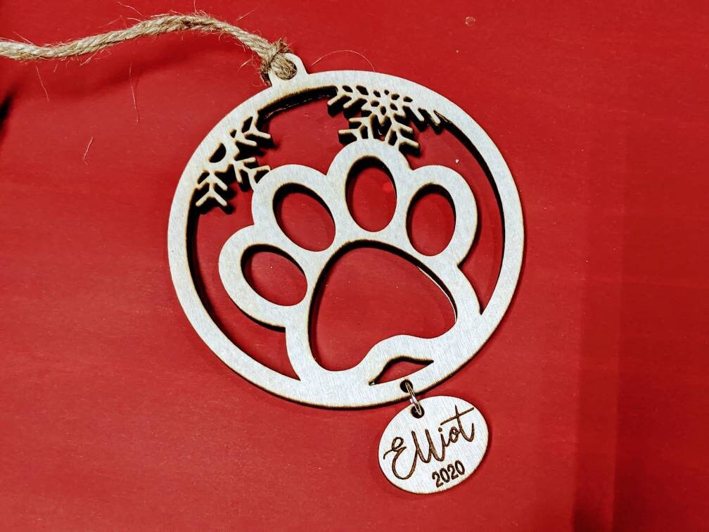Christmas Pet Tree Ornament, Pet Lover Gift tag, Wood Stocking Name Tag, Personalized Ornament, Custom Pet Dog Cat Ornament, Bauble