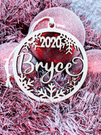 Personalized Christmas Ornament: Wood Snowflake Gift Tag, Stocking Name