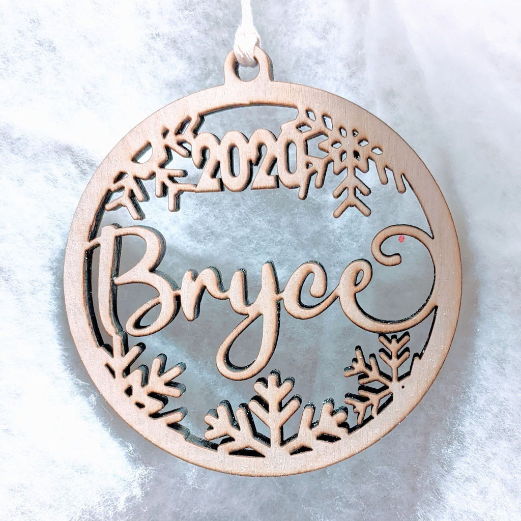 Personalized Christmas Ornament: Wood Snowflake Gift Tag, Stocking Name