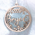 Personalized Christmas Ornament: Wood Snowflake Gift Tag, Stocking Name