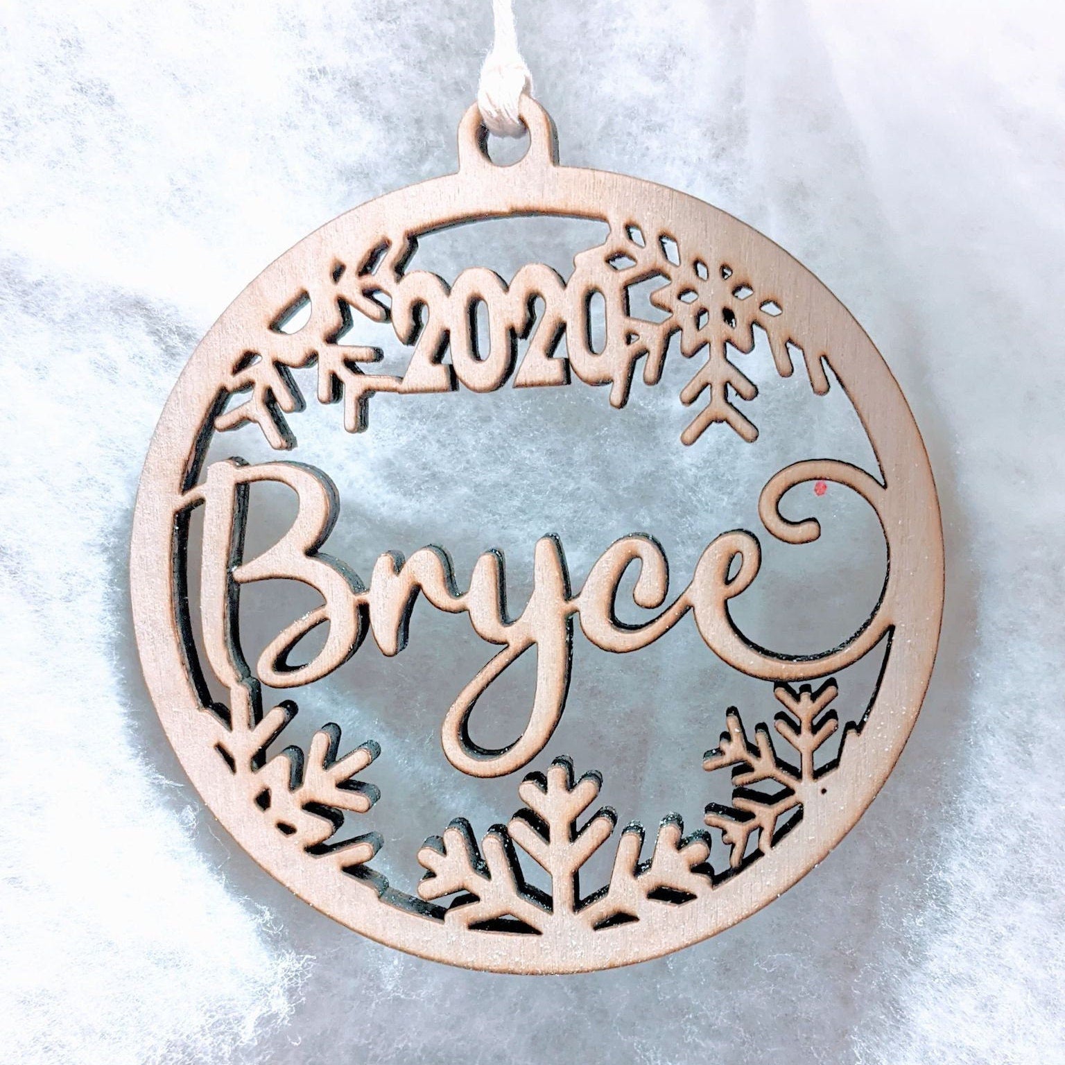 Personalized Christmas Ornament: Wood Snowflake Gift Tag, Stocking Name