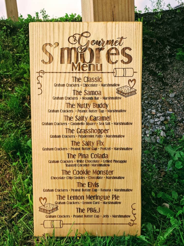 Engraved S'mores Menu Sign: Rustic Camp Decor