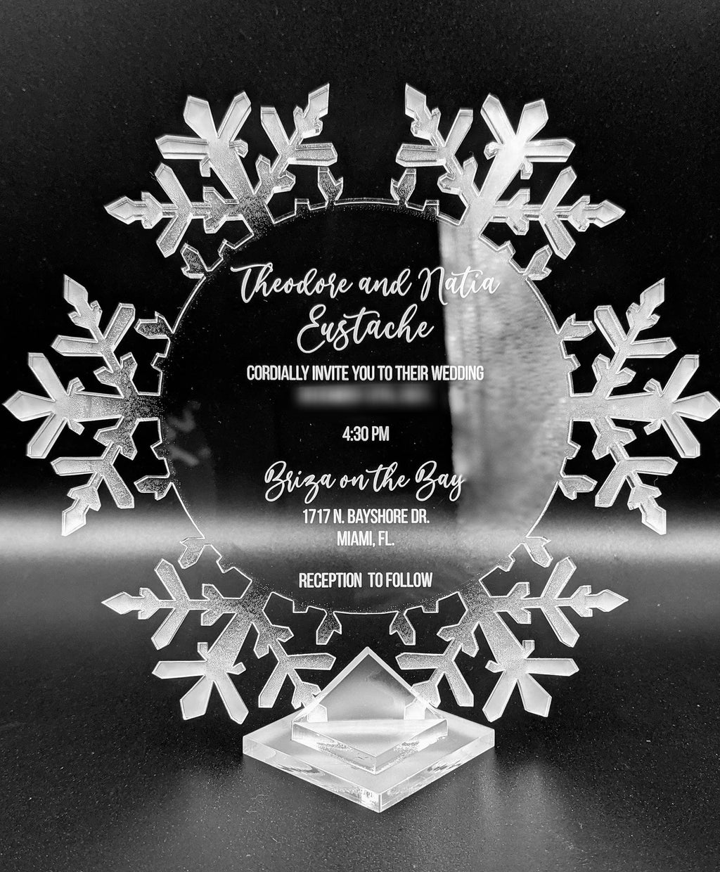 Clear Acrylic Snowflake Wedding Invitation: Laser Engraved Lucite, Winter Invite, Frozen Invitation, Engraved Invitations Christmas, Wedding