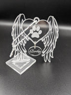 Personalized Pet Memorial Ornament: Acrylic Dog Angel Wings, Engraved Name