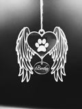Personalized Pet Memorial Ornament: Acrylic Dog Angel Wings, Engraved Name