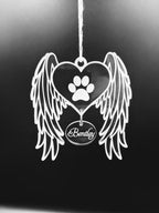 Personalized Pet Memorial Ornament: Acrylic Dog Angel Wings, Engraved Name