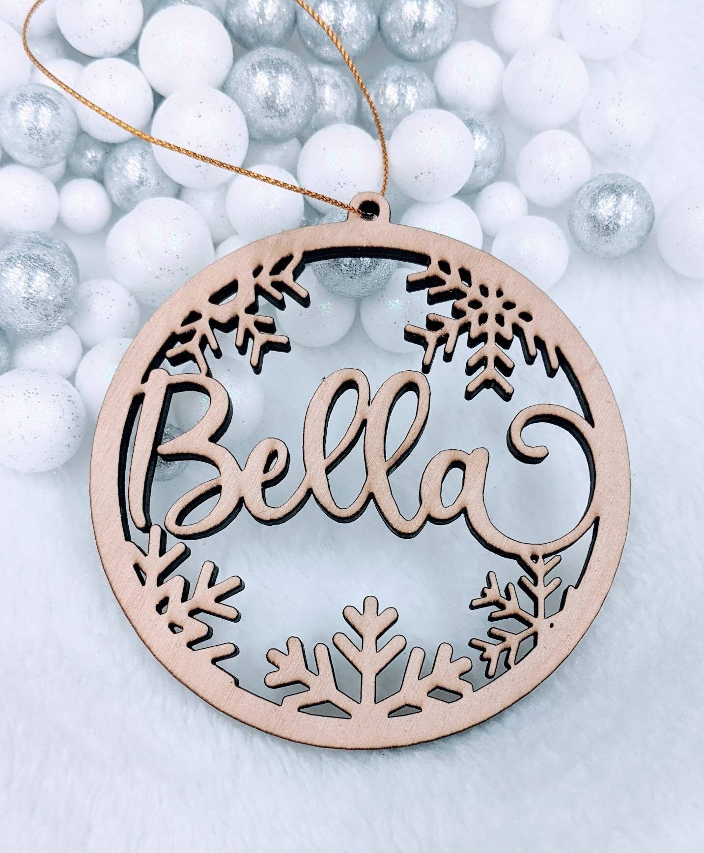 Personalized Christmas Ornament: Wood Snowflake Gift Tag, Stocking Name