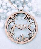 Christmas Wood or Acrylic Tree Ornament, Gift Present tags, Snowflake, Place Cards Stocking Name, Rustic, Laser Cut, Personalized Custom DIY