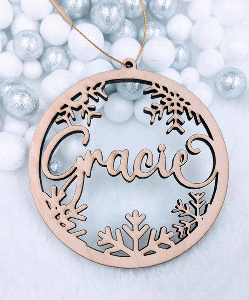 Christmas Wood or Acrylic Tree Ornament, Gift Present tags, Snowflake, Place Cards Stocking Name, Rustic, Laser Cut, Personalized Custom DIY