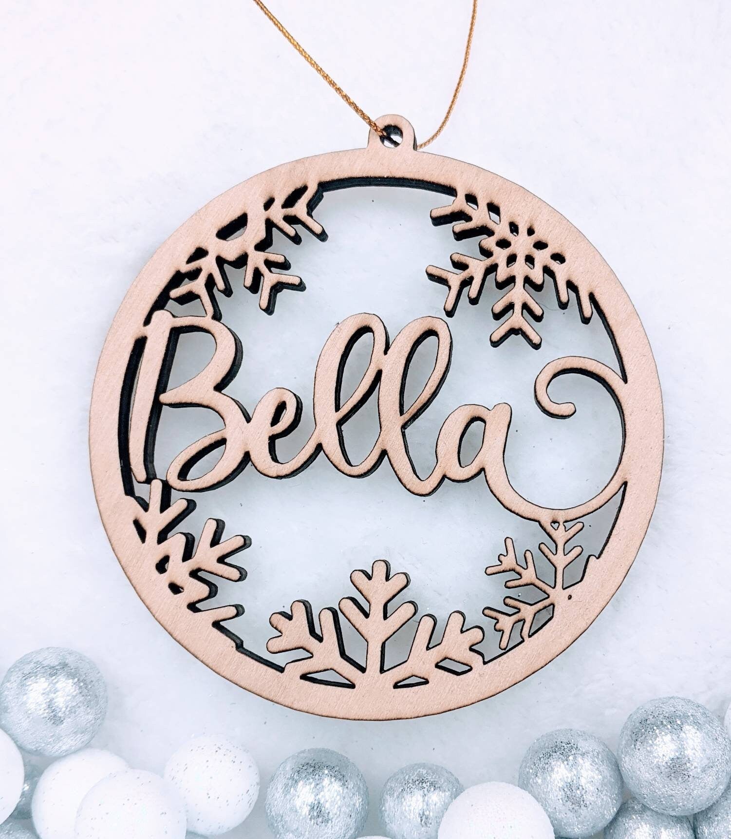 Personalized Snowflake Christmas Ornament: Acrylic or Wood Gift Tag