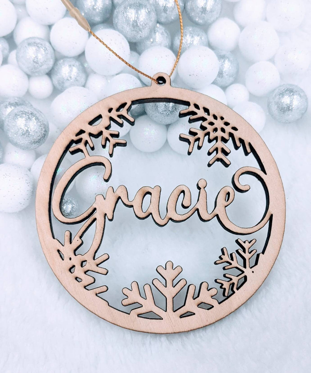 Personalized Snowflake Christmas Ornament: Acrylic or Wood Gift Tag