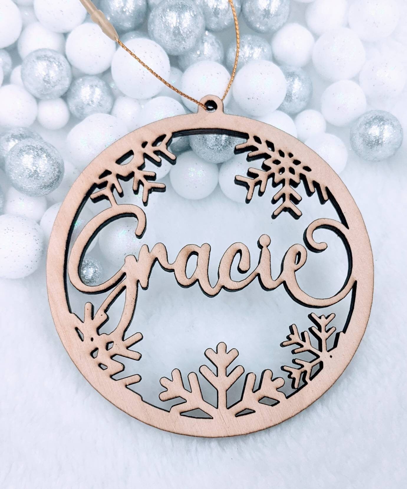 Personalized Snowflake Christmas Ornament: Acrylic or Wood Gift Tag