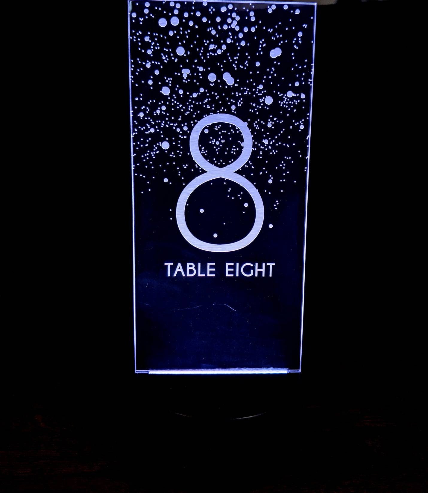 Engraved Acrylic LED Table Numbers: Custom Wedding Reception Decor