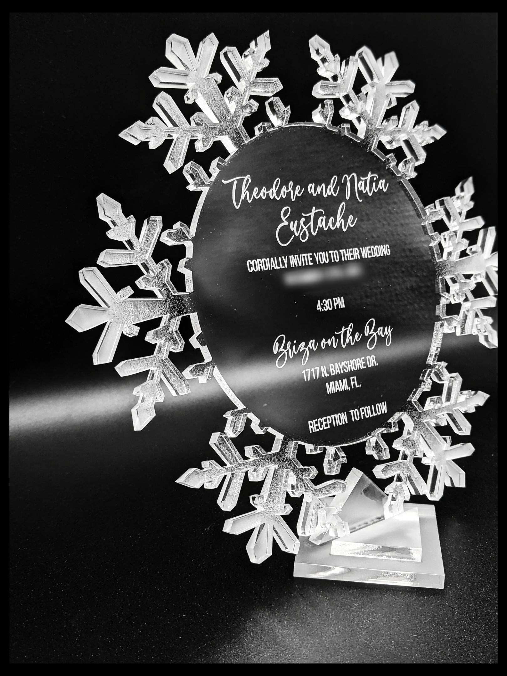Clear Acrylic Snowflake Wedding Invitation: Laser Engraved Lucite, Winter Invite, Frozen Invitation, Engraved Invitations Christmas, Wedding