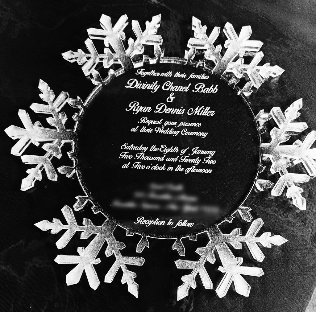 Clear Acrylic Snowflake Wedding Invitation: Laser Engraved Lucite, Winter Invite, Frozen Invitation, Engraved Invitations Christmas, Wedding