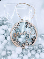 Personalized Christmas Ornament: Wood Snowflake Gift Tag, Stocking Name