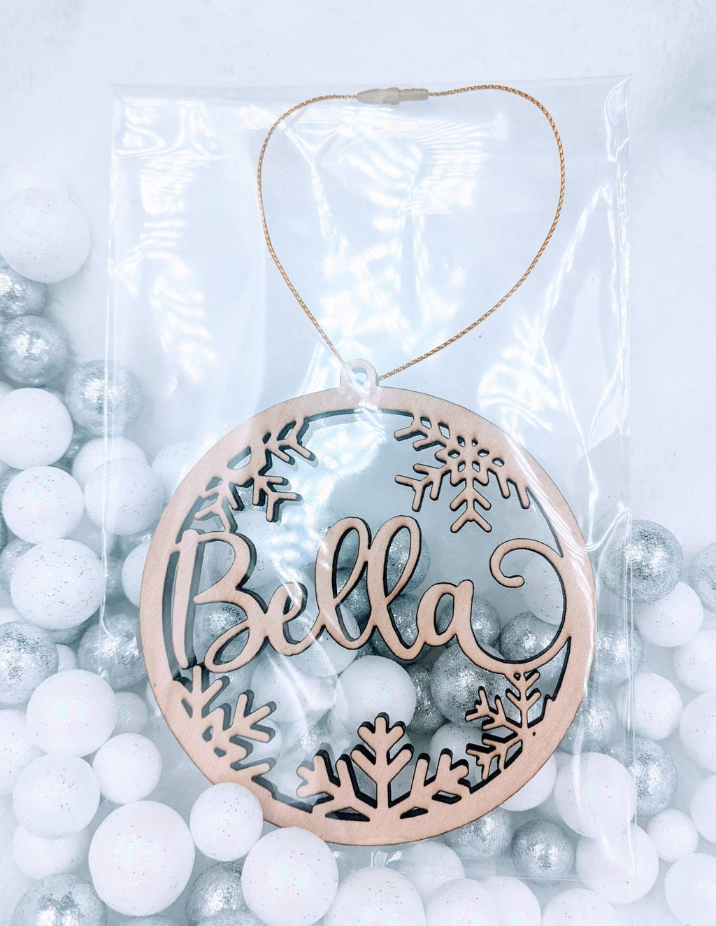 Personalized Snowflake Christmas Ornament: Acrylic or Wood Gift Tag