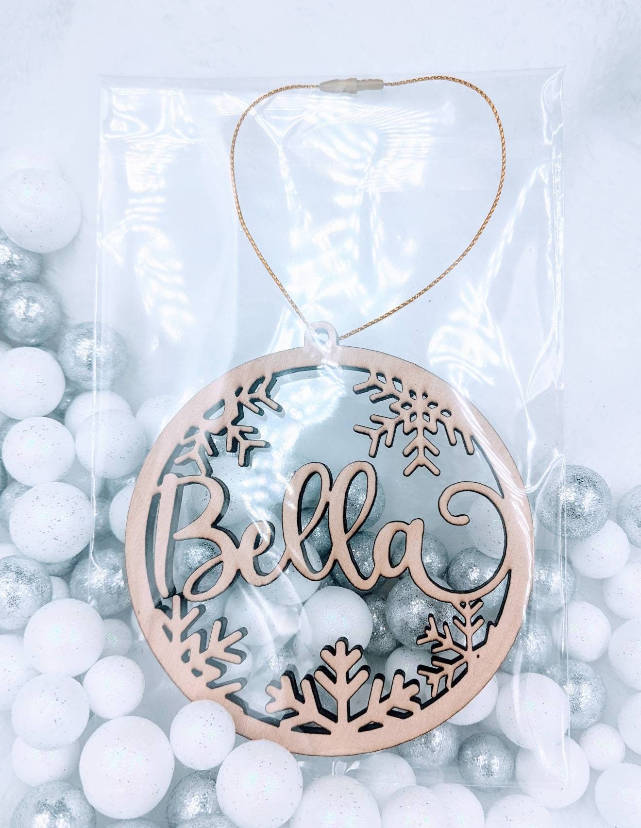Personalized Snowflake Christmas Ornament: Acrylic or Wood Gift Tag
