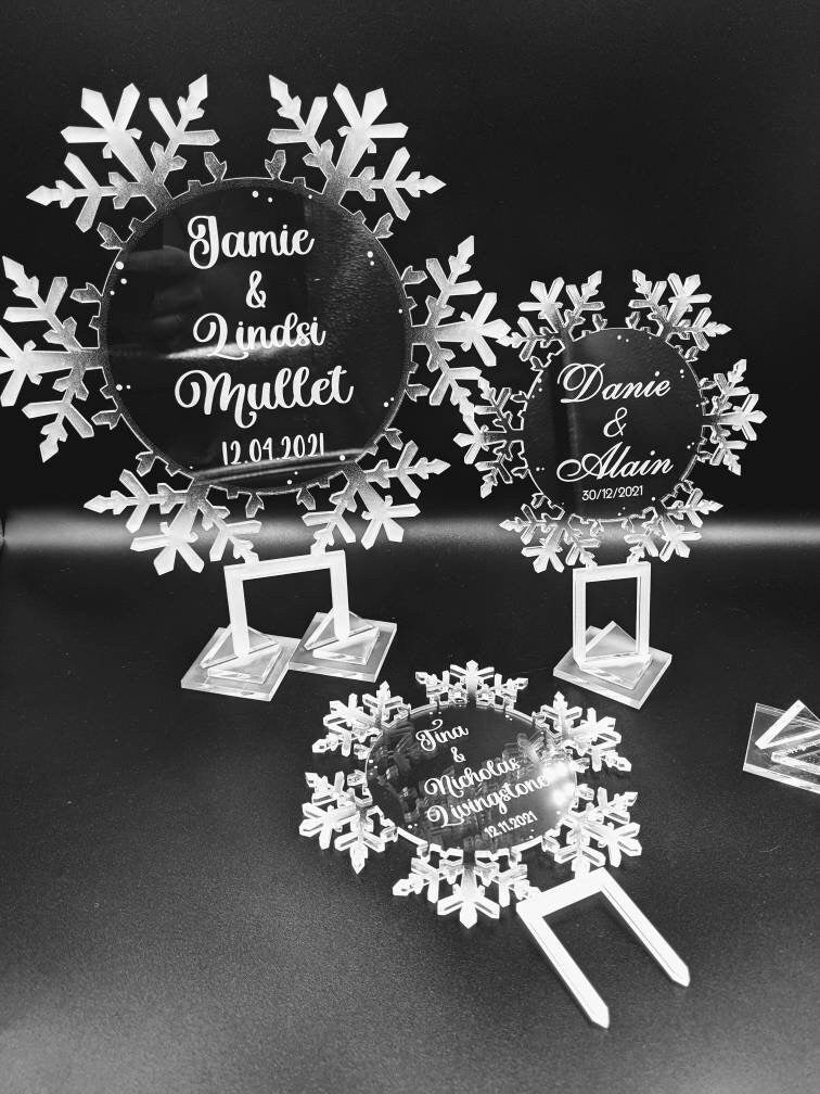Engraved Acrylic Snowflake Cake Topper: Frosted Winter Wedding Decor, Frozen Cupcake Toppers, Winter Wedding, Elegant Birthday, quinceañera