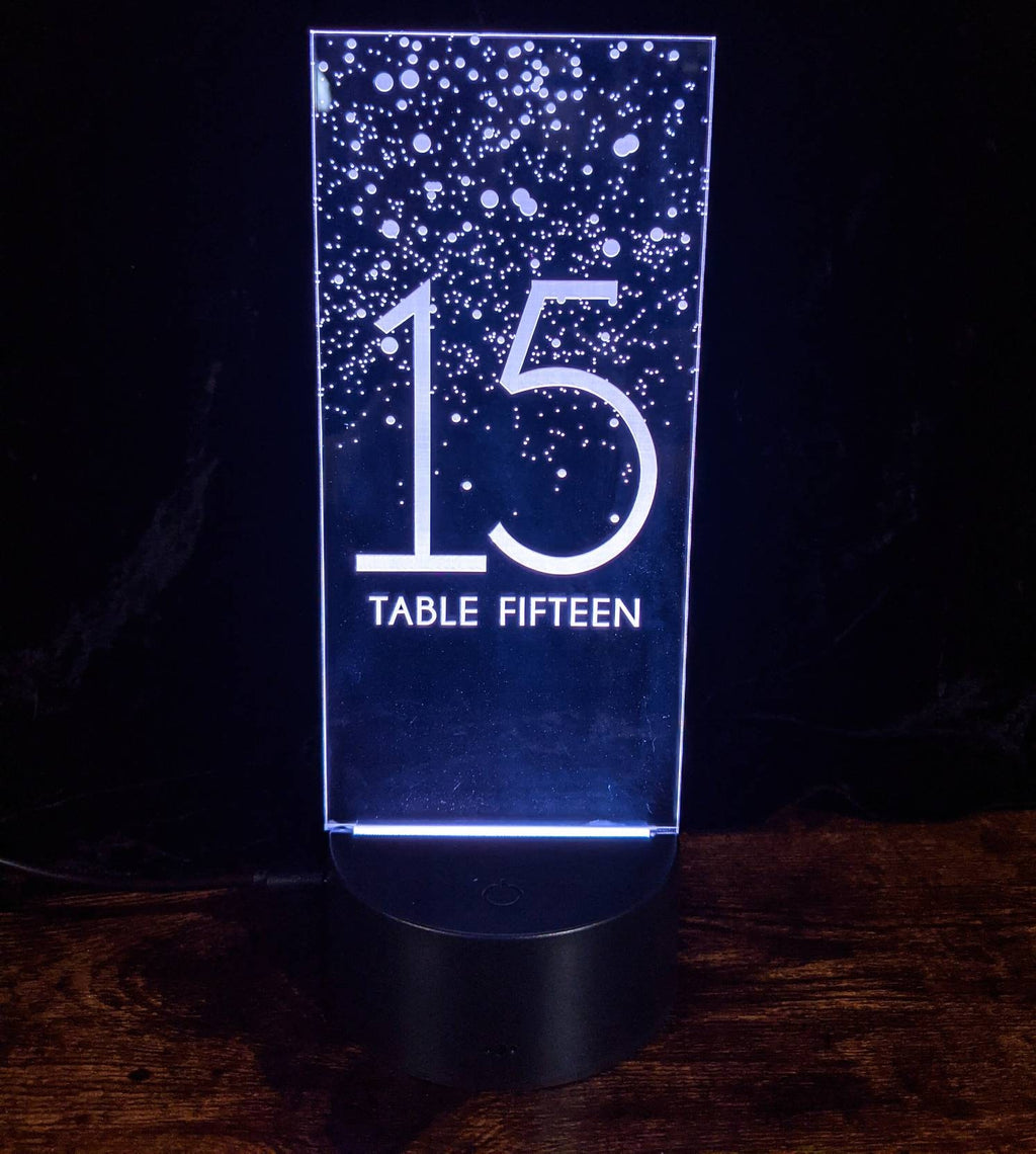 Engraved Acrylic LED Table Numbers: Custom Wedding Reception Decor