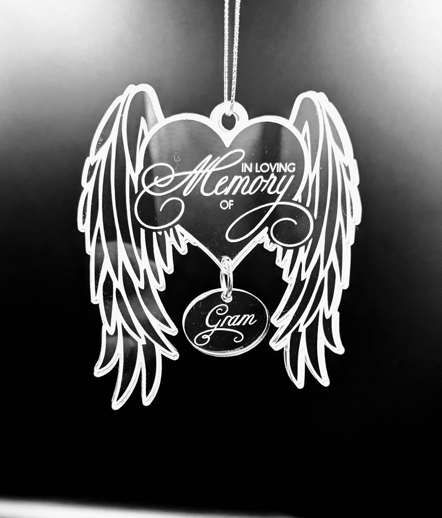 Personalized Memorial Ornament: Laser Engraved Acrylic Angel Wings