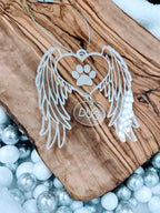 Personalized Pet Memorial Ornament: Acrylic Dog Angel Wings, Engraved Name