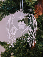 Personalized Pet Memorial Ornament: Acrylic Dog Angel Wings, Engraved Name