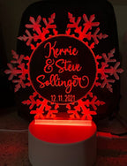 Personalized Snowflake LED Cake Topper: Engraved Acrylic Winter Wedding Decor