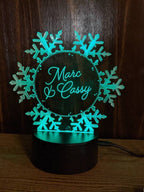 Personalized Snowflake LED Cake Topper: Engraved Acrylic Winter Wedding Decor