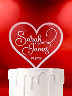 Engraved Frosted Acrylic Heart Cake Topper: Personalized Wedding or Birthday