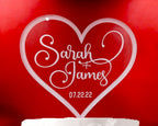 Engraved Frosted Acrylic Heart Cake Topper: Personalized Wedding or Birthday