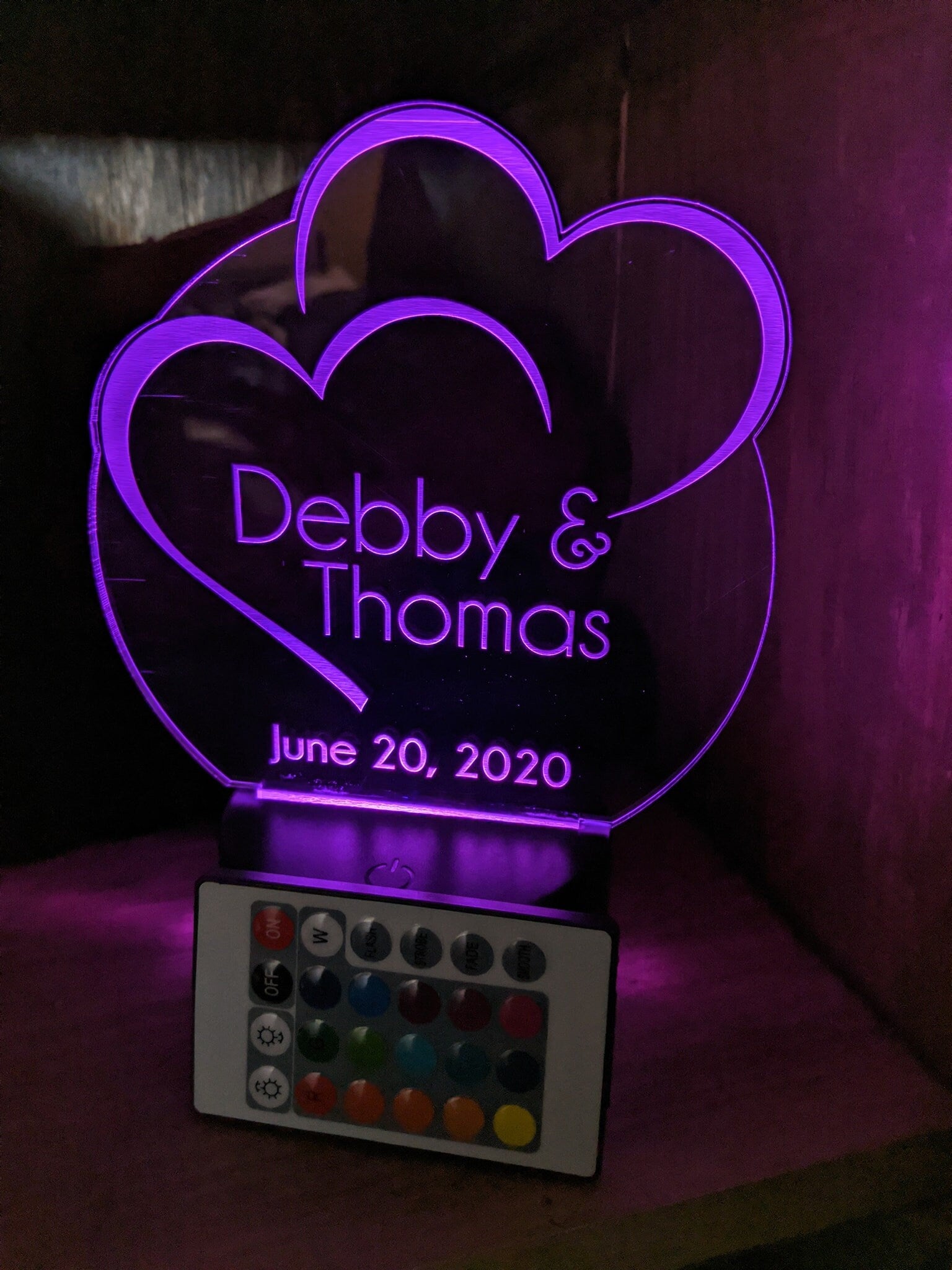 Custom LED Acrylic Cake Topper, Engraved Wedding Keepsake