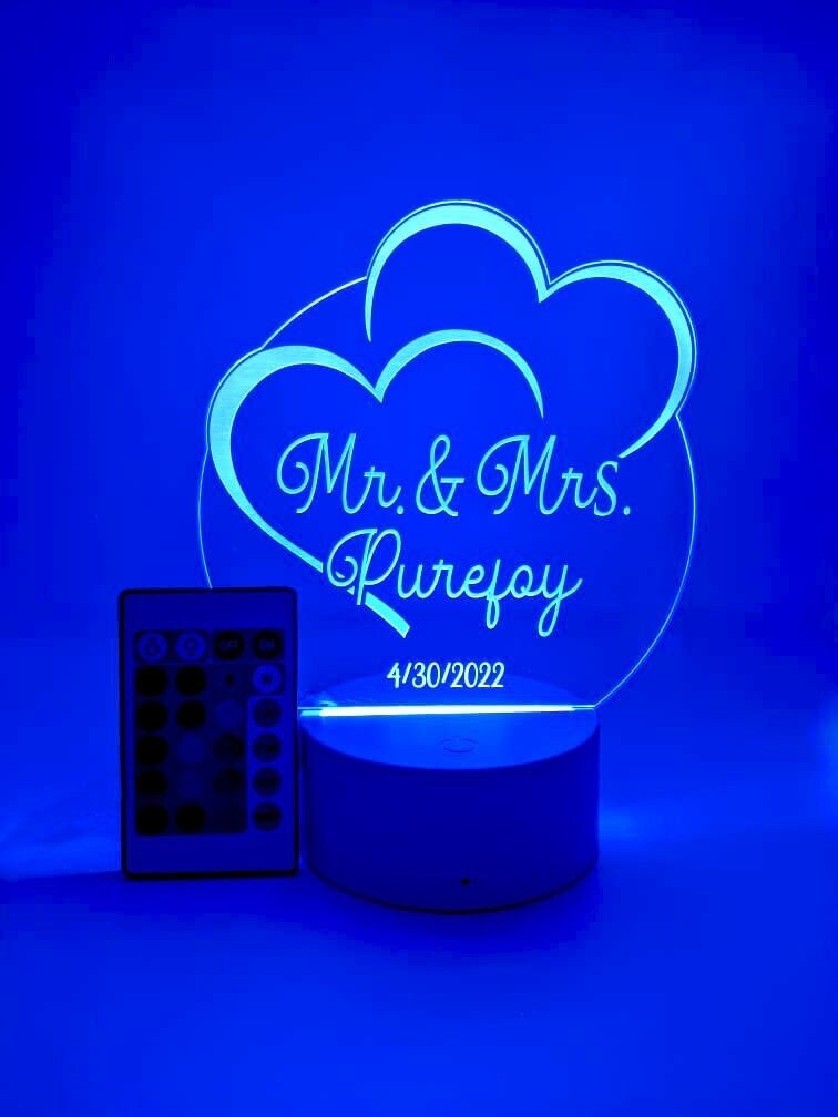 Custom LED Acrylic Cake Topper, Engraved Wedding Keepsake